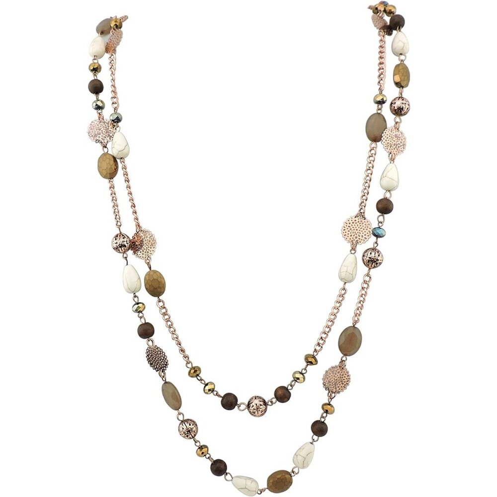 Women Trendy, Boho Layered Crystal Beaded Collar Necklace